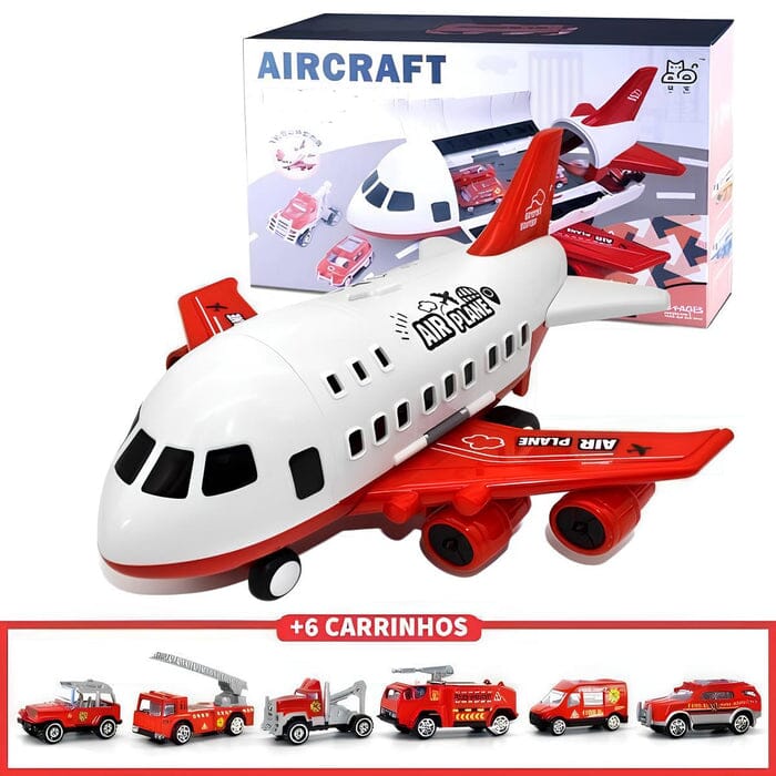 Avião de Brinquedo Aircraft com 6 Carrinhos de Brinquedo MASCULINO - INFANTIL - BRINQUEDO AVIAO 1 Dm Stores Bombeiro (Avião + 6 Carrinhos) 