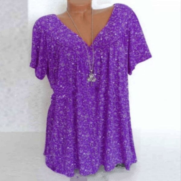 Blusa Feminina Plus Size com Decote em V e Estampa Floral FEMININO - ROUPAS - CAMISETA 1 Dm Stores Lilas P 
