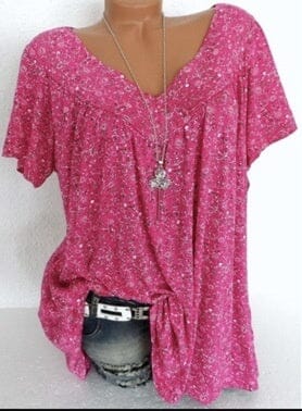 Blusa Feminina Plus Size com Decote em V e Estampa Floral FEMININO - ROUPAS - CAMISETA 1 Dm Stores Rosa P 