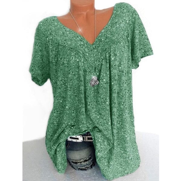 Blusa Feminina Plus Size com Decote em V e Estampa Floral FEMININO - ROUPAS - CAMISETA 1 Dm Stores Verde P 