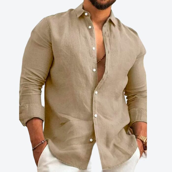 Camisa de Linho Premium Masculino MASCULINO - ROUPAS - CAMISETA 3 Dm Stores Bege P 